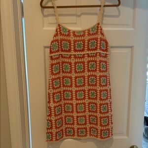 Zara Red and Green Crochet Mini Dress